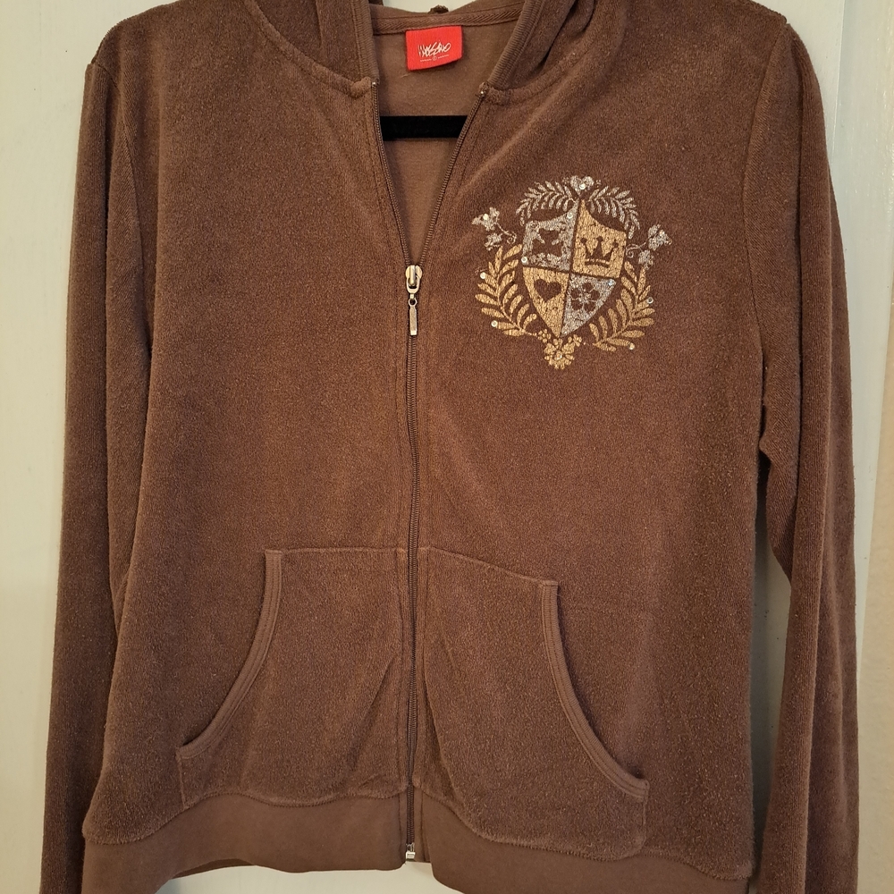 MOSSIMO Brown Womens Jacket with sparkle Crest Design